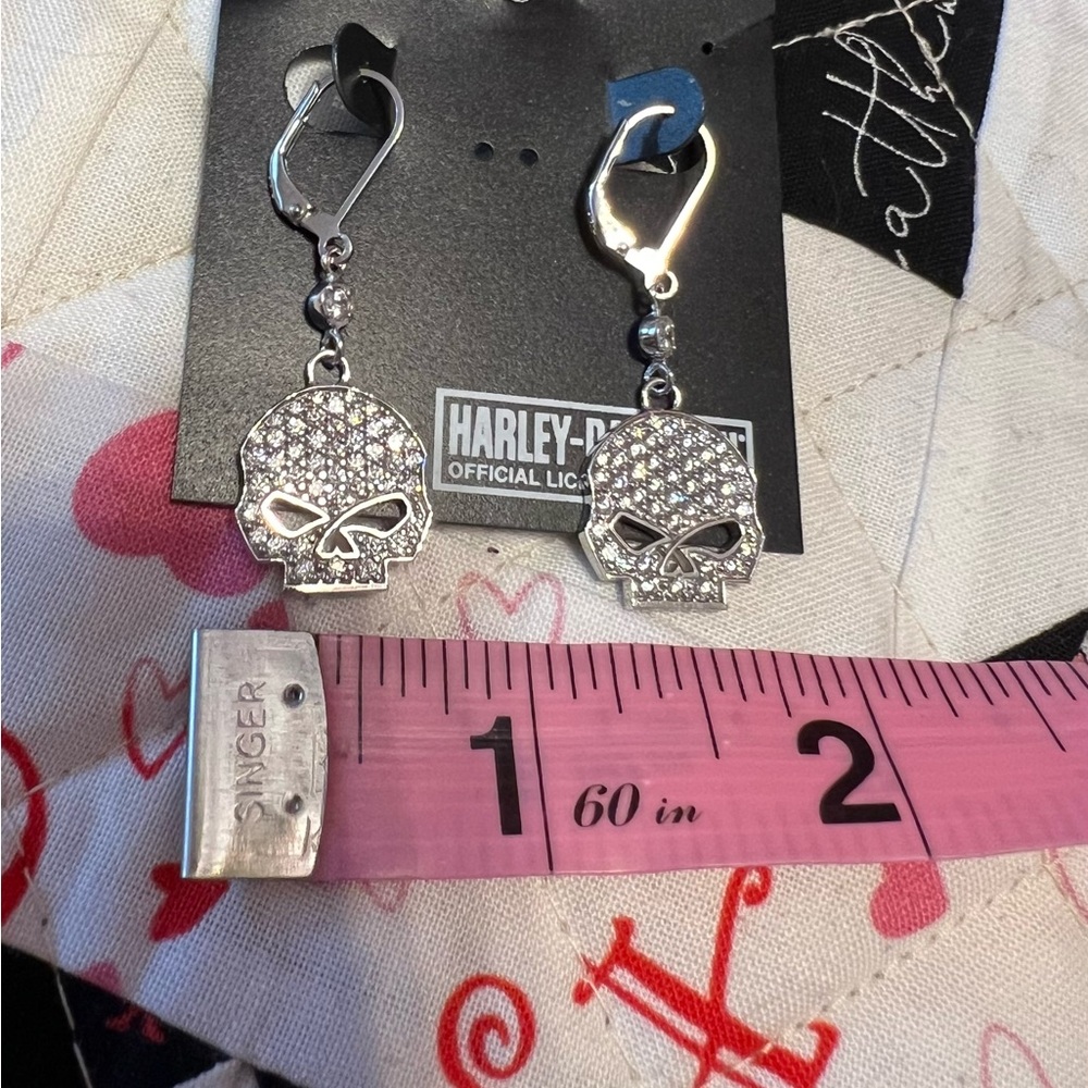 Harley-Davidson® Women's Earrings, Bling Willie G Skull Dangles, MOD 925 Silver - Picture 3 of 11